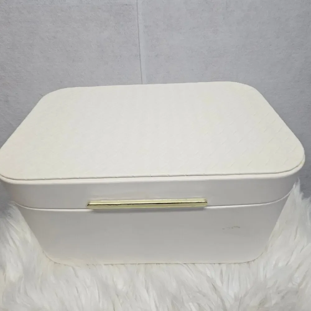 Target White Ivory Faux Leather Jewelry Box Organizer Case Gold Accent Display